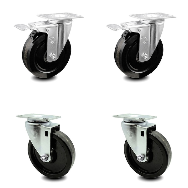 5 Inch Phenolic Wheel Swivel Top Plate Caster Total Lock Brakes SCC, 2PK